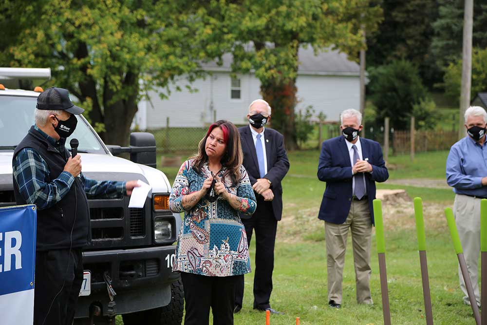 Bill and Marie talking on site of Habitat for Humanity home