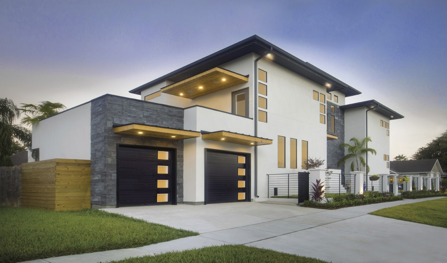 Modern Steel Grooved Garage Door in Black Finish